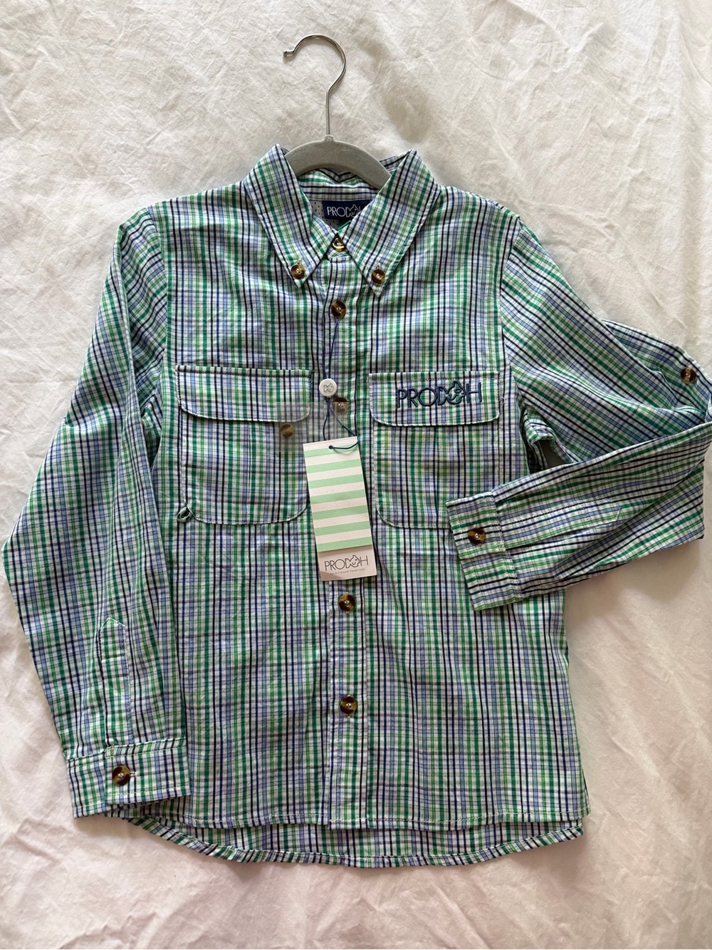 Prodoh 7-8 | NWT | Green & Blue Plaid Button-Down Shirt